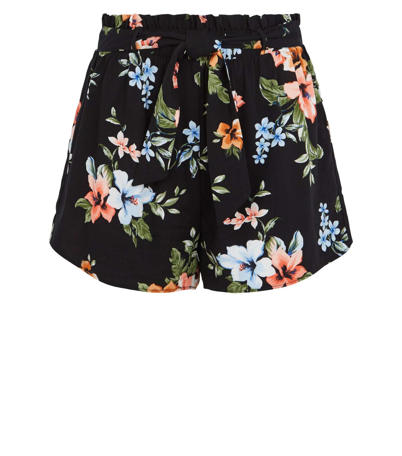 Girls Black Floral High Waist Shorts Image 4