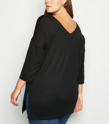 Curves Black Oversized V Neck Jumper 