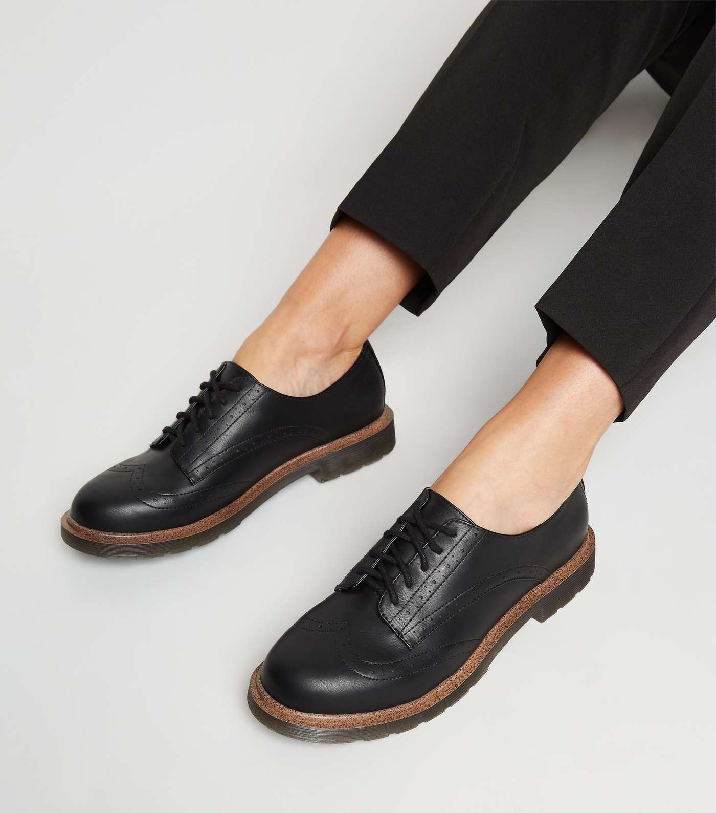 Black Leather-Look Chunky Lace Up Brogues Image 2