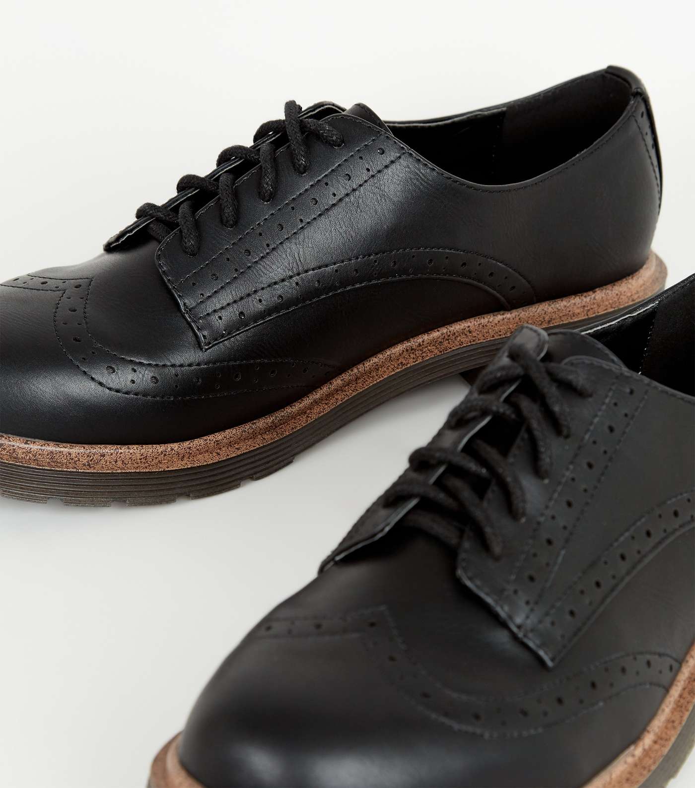 Black Leather-Look Chunky Lace Up Brogues Image 4