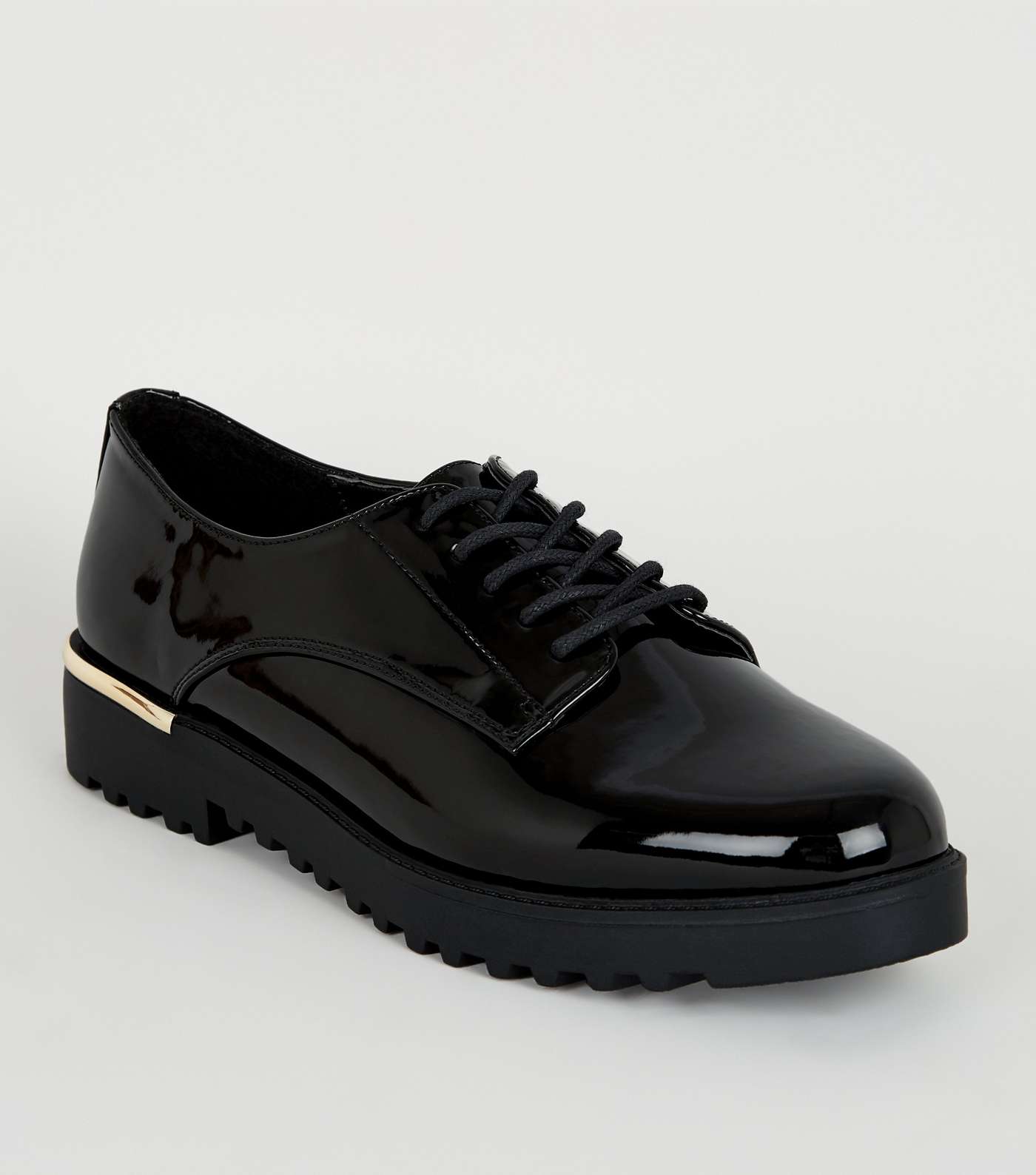 Black Patent Chunky Lace Up Shoes