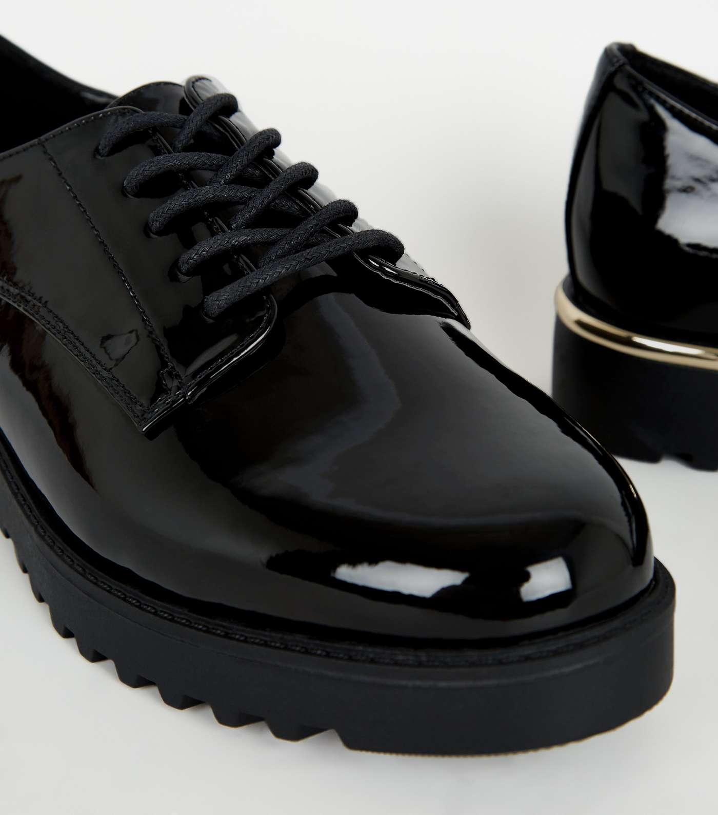 Black Patent Chunky Lace Up Shoes Image 3