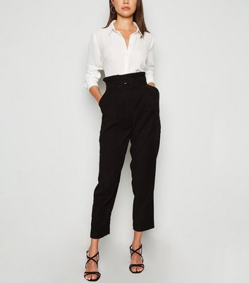 black high waisted tapered trousers