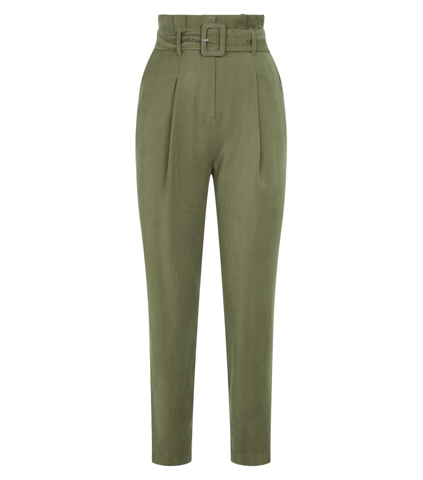 Khaki High Waist Tapered Trousers Image 4