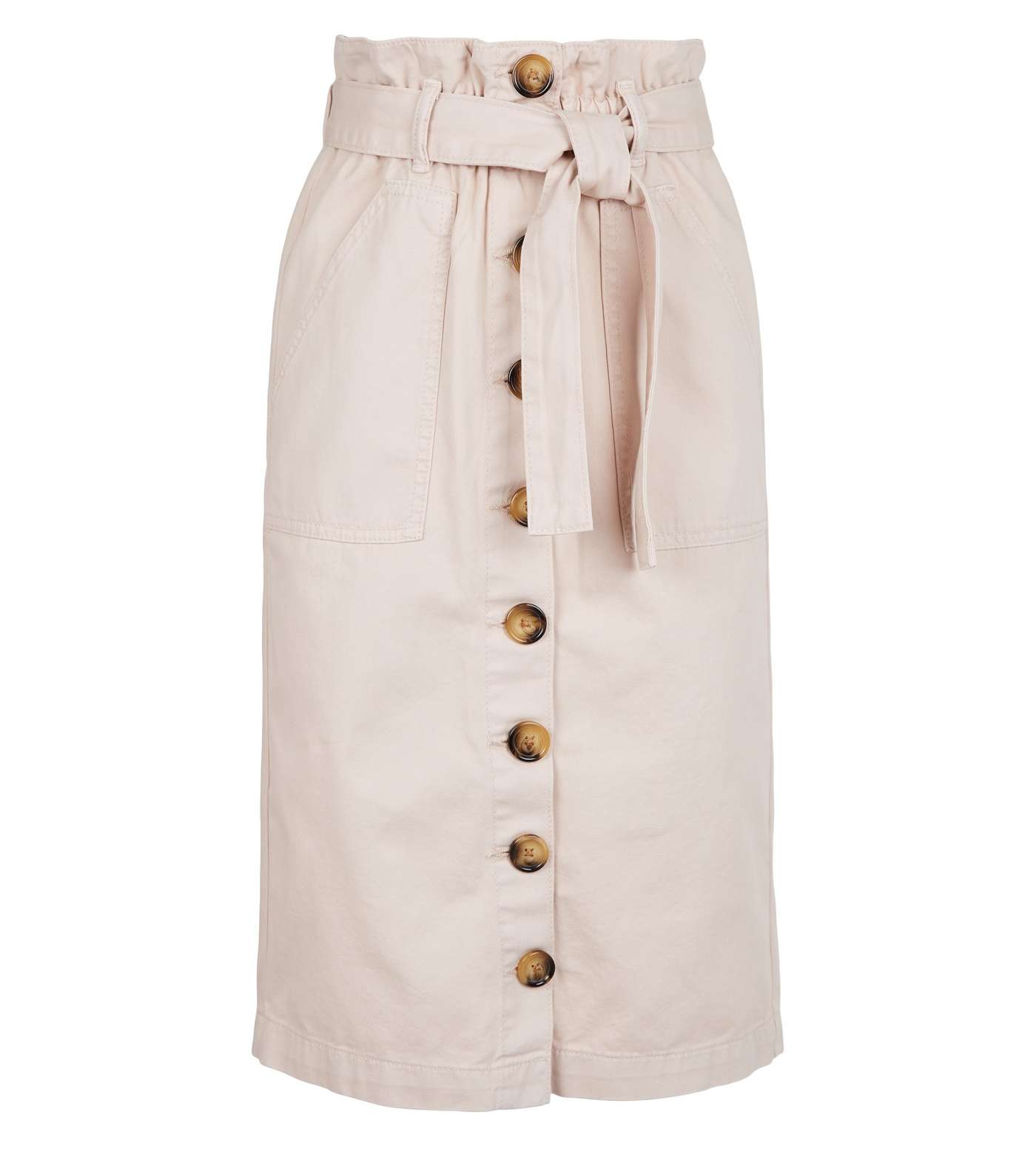 Ecru Button Up High Waist Denim Midi Skirt  Image 4