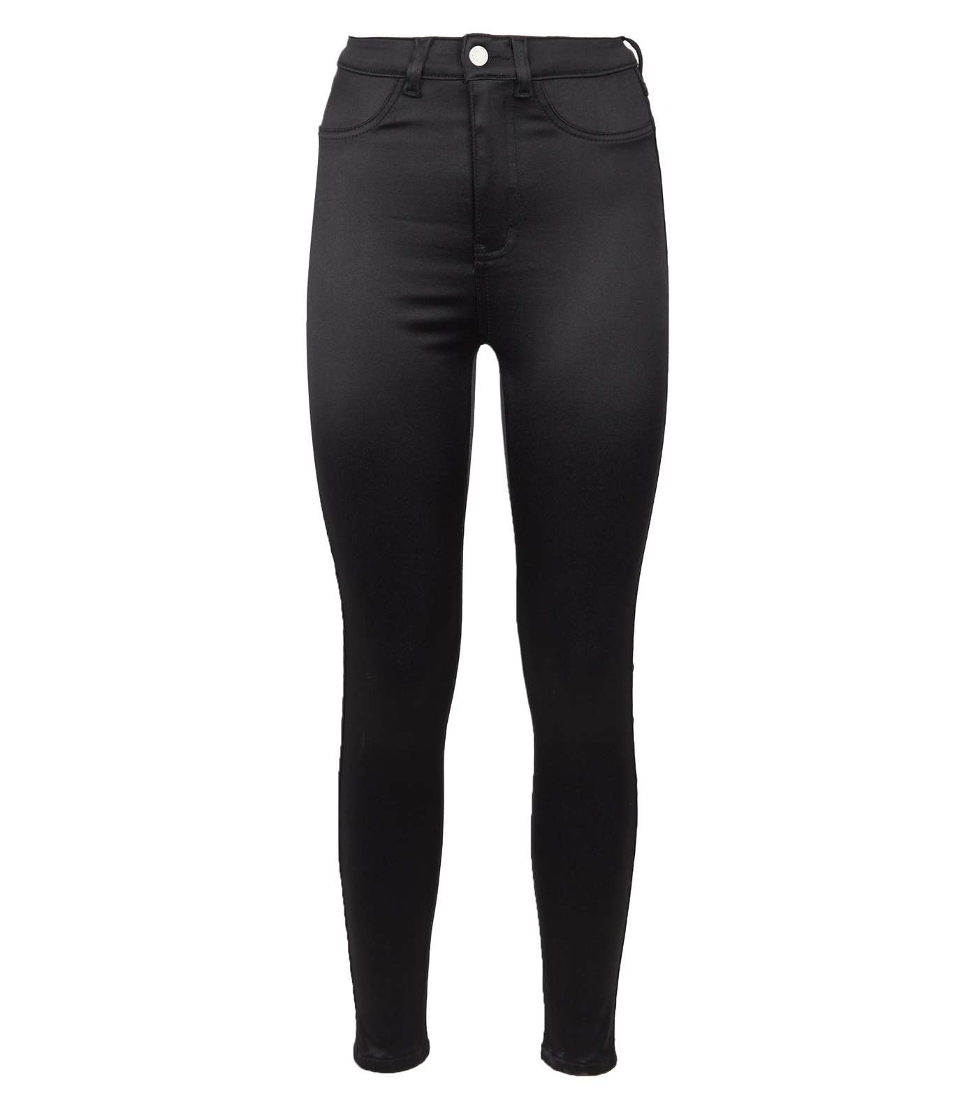 Black Satin High Waist Super Skinny Jeans Image 4