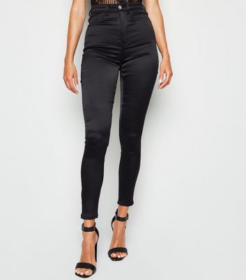 black satin skinny jeans