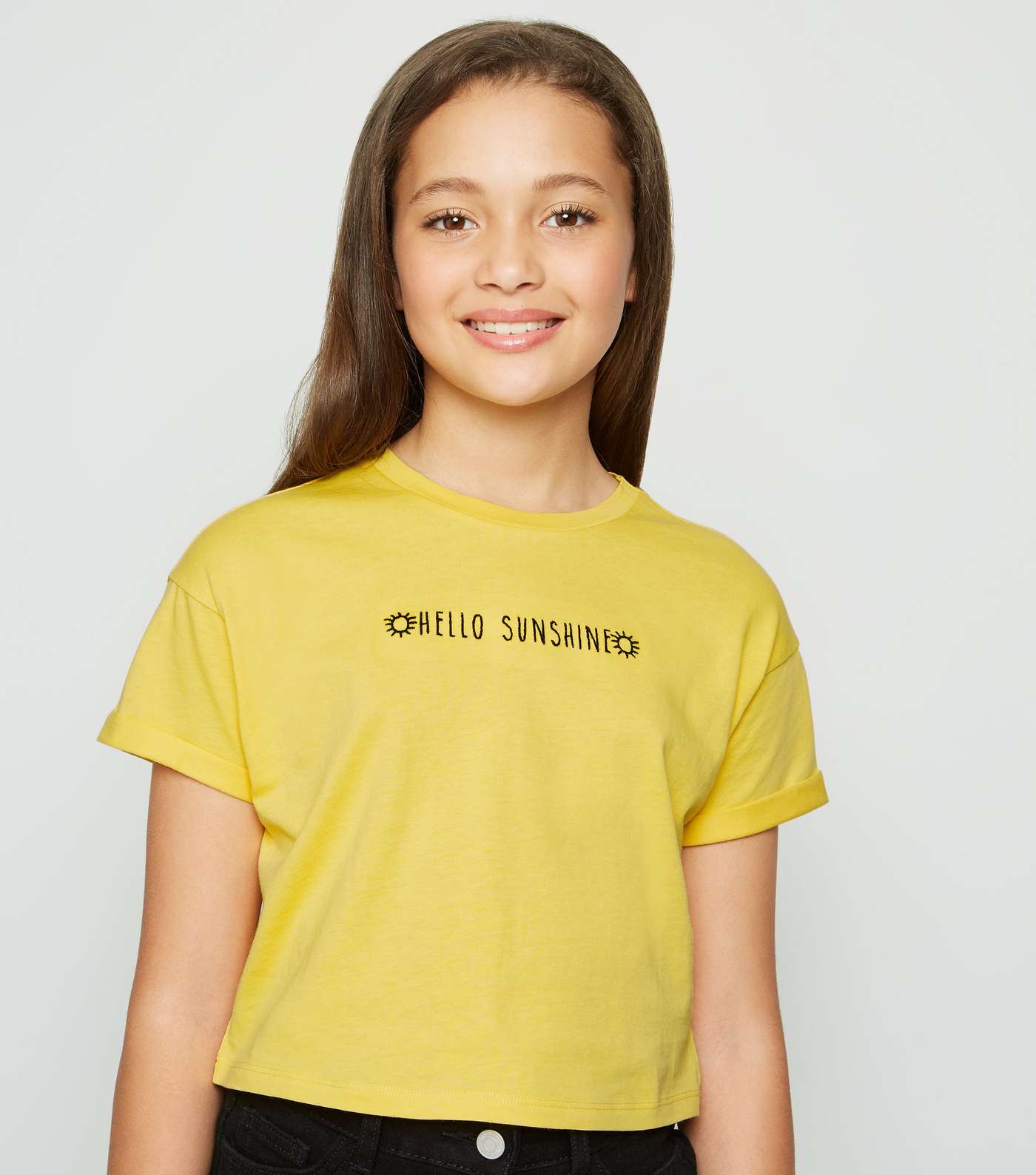 Girls Yellow Hello Sunshine Slogan T-Shirt