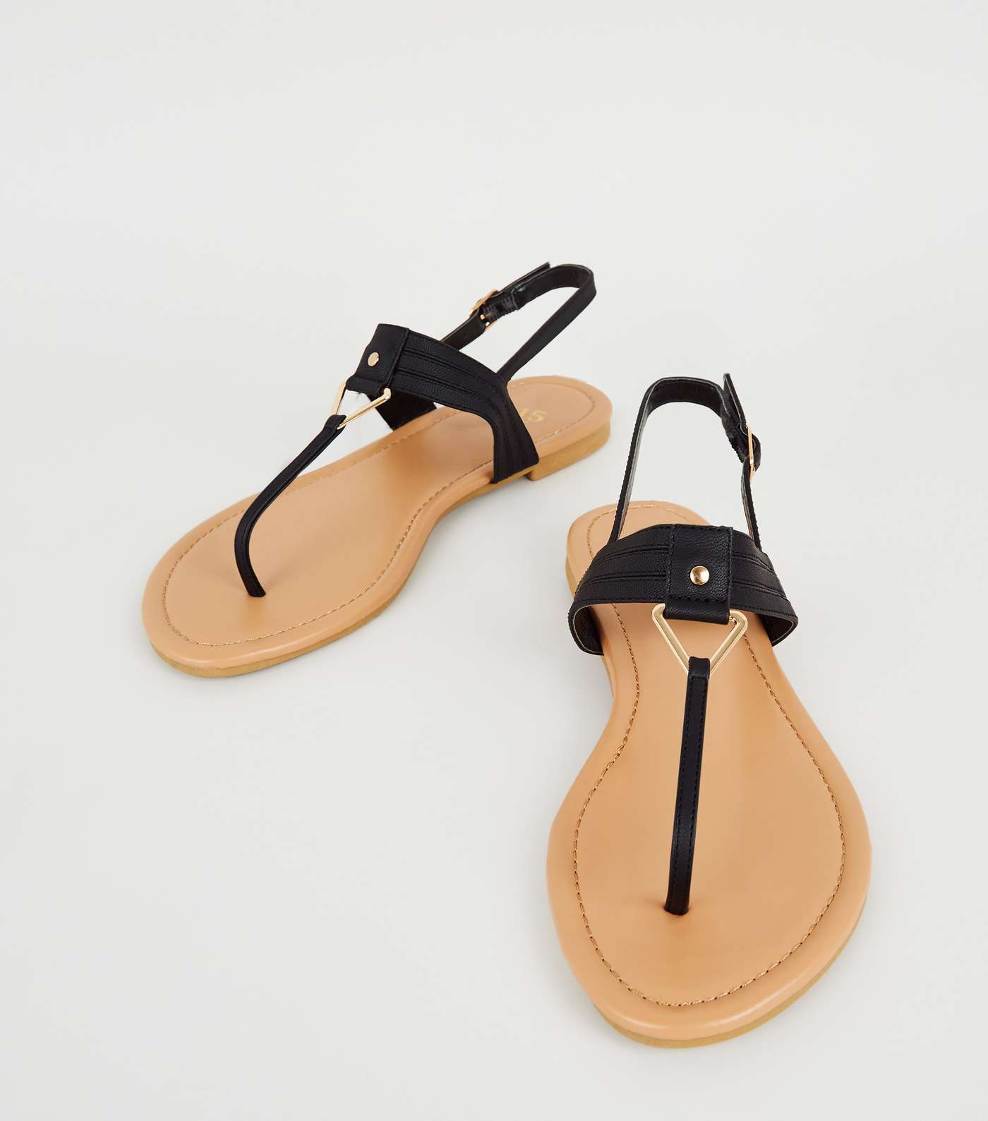 Girls Black Leather-Look Triangle Trim Sandals Image 4
