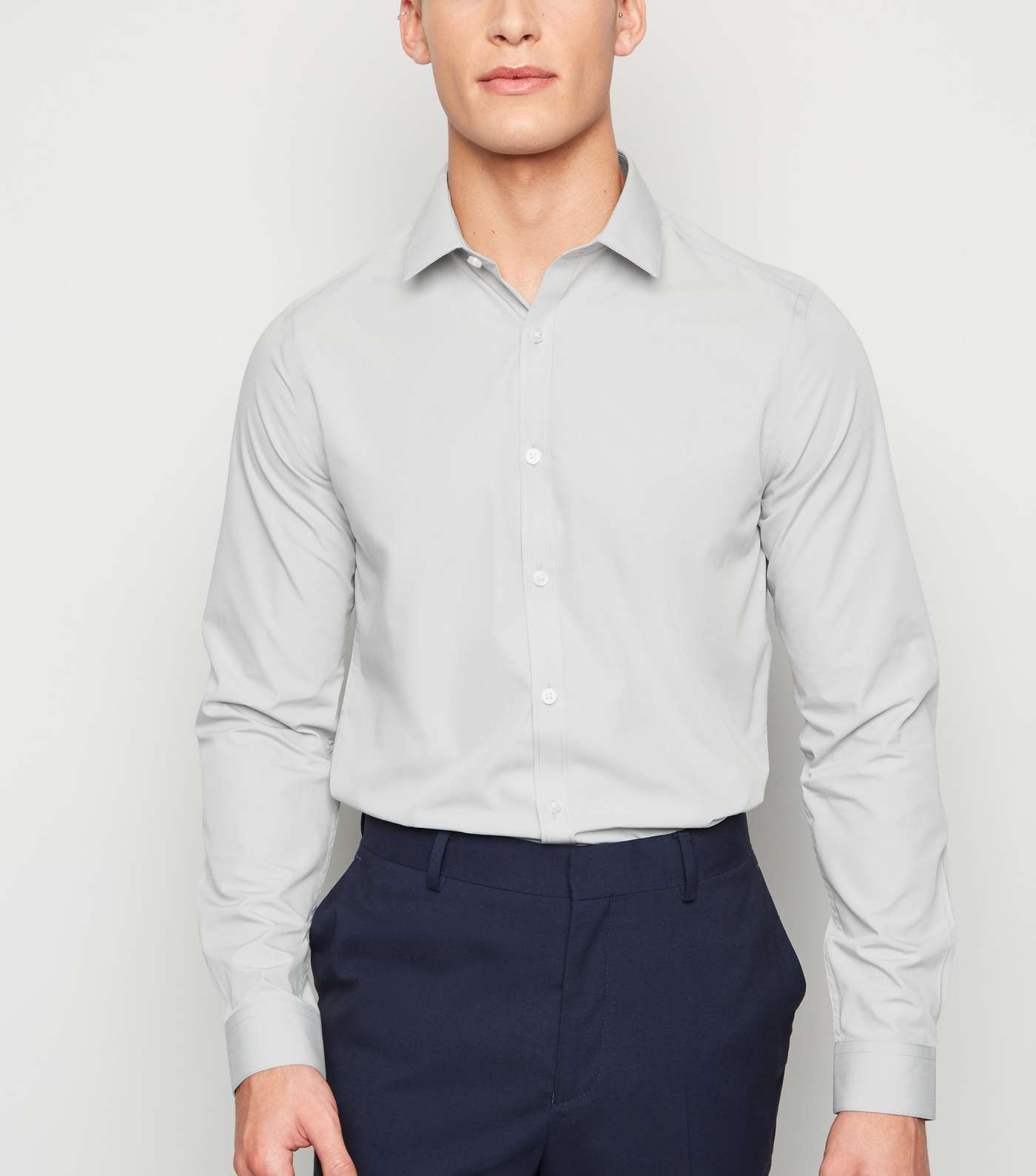 Pale Grey Long Sleeve Button Up Poplin Shirt 