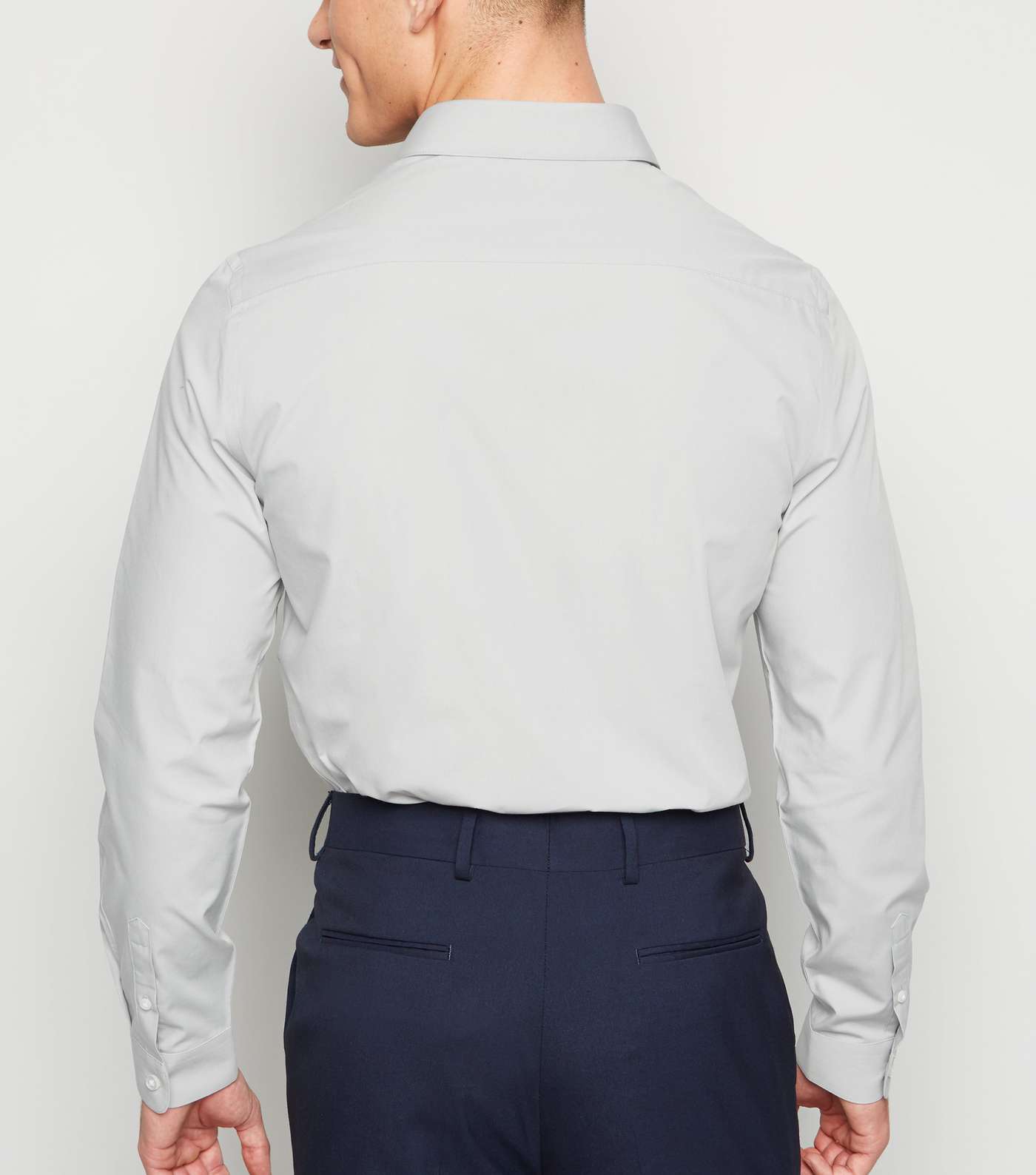 Pale Grey Long Sleeve Button Up Poplin Shirt  Image 3