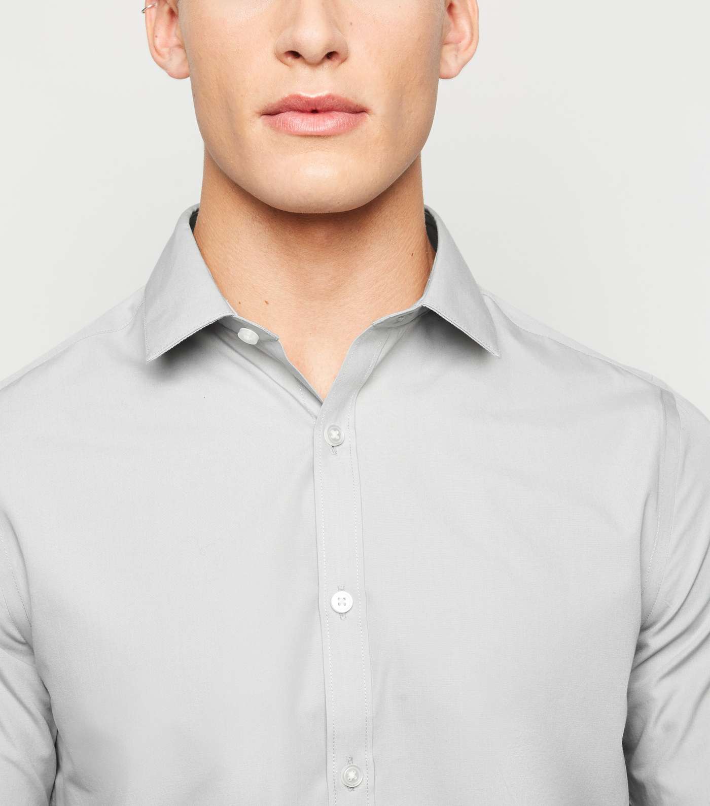 Pale Grey Long Sleeve Button Up Poplin Shirt  Image 5