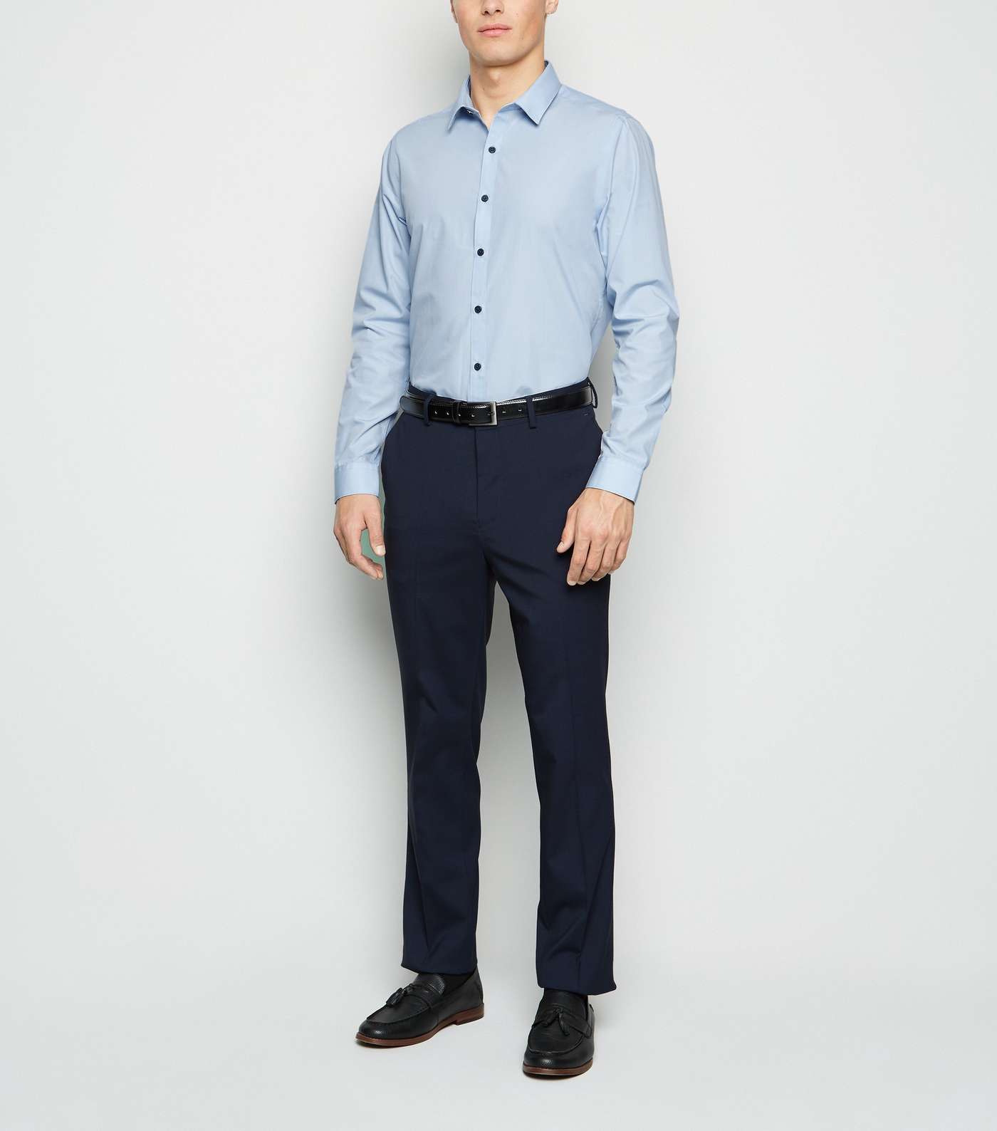 Pale Blue Long Sleeve Button Up Poplin Shirt  Image 2