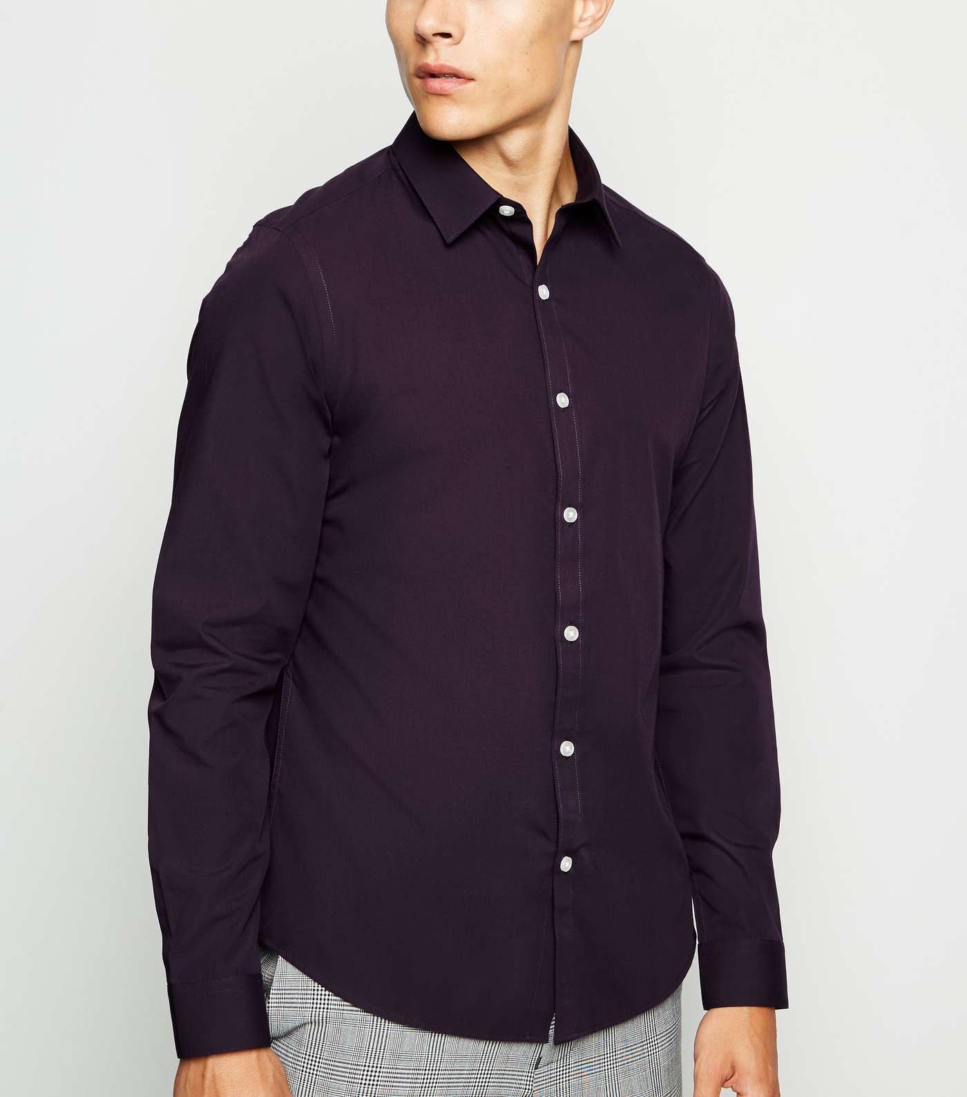 Dark Purple Long Sleeve Button Up Poplin Shirt