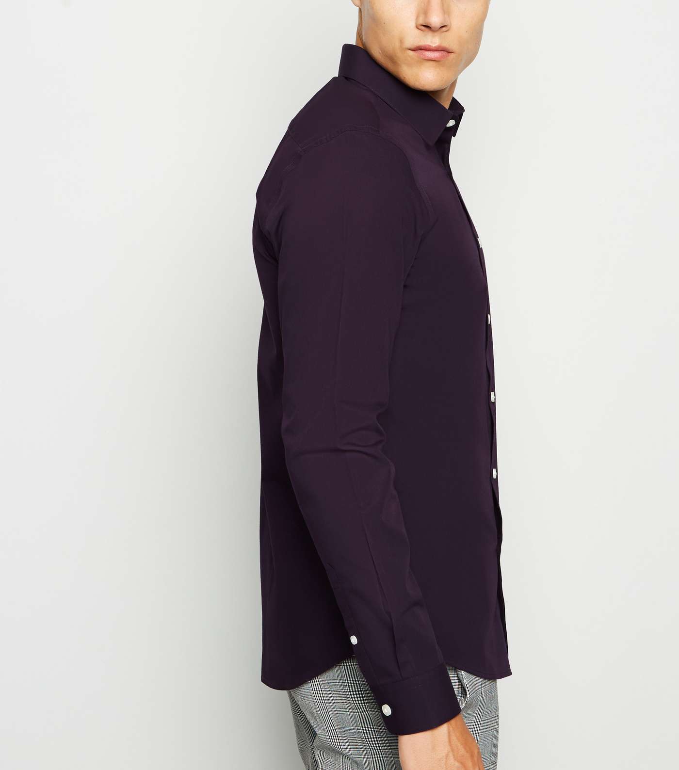 Dark Purple Long Sleeve Button Up Poplin Shirt Image 3