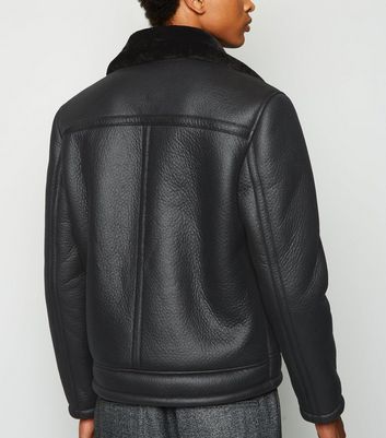 Black Leather-Look Aviator Jacket | New 