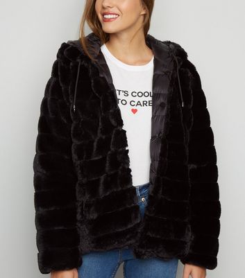 Black faux fur store reversible puffer jacket