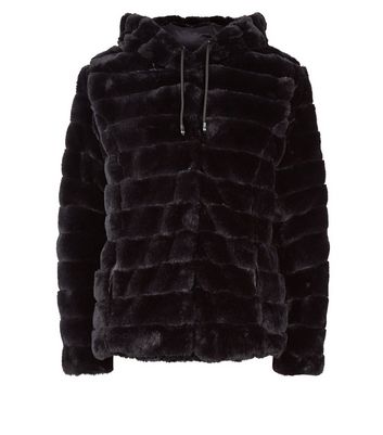 Black Faux Fur Reversible Puffer Jacket New Look