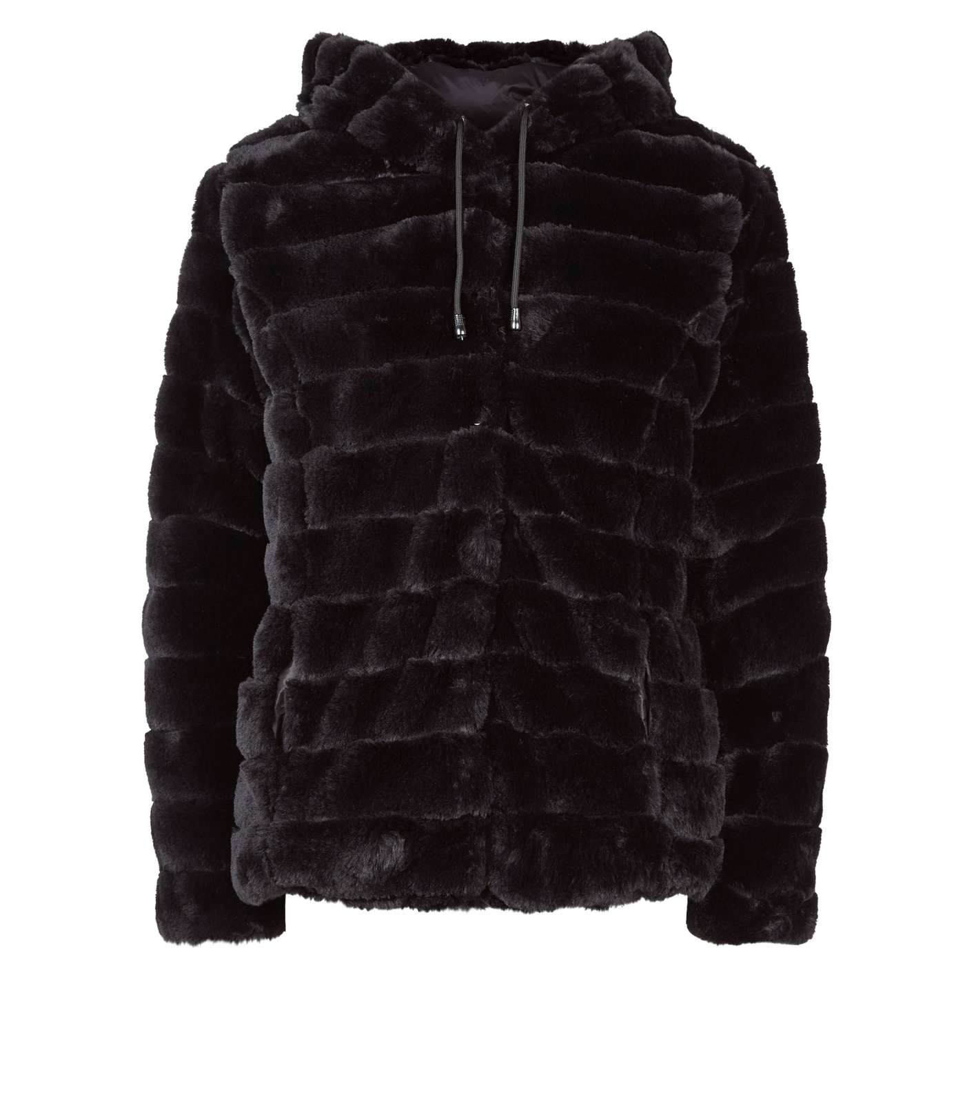 Black Faux Fur Reversible Puffer Jacket Image 4