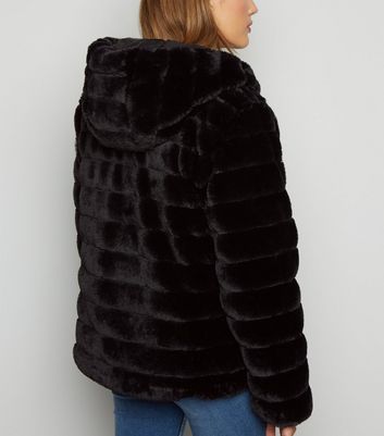 Black faux fur reversible puffer sales jacket