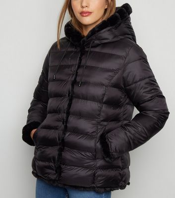 black faux fur reversible puffer jacket