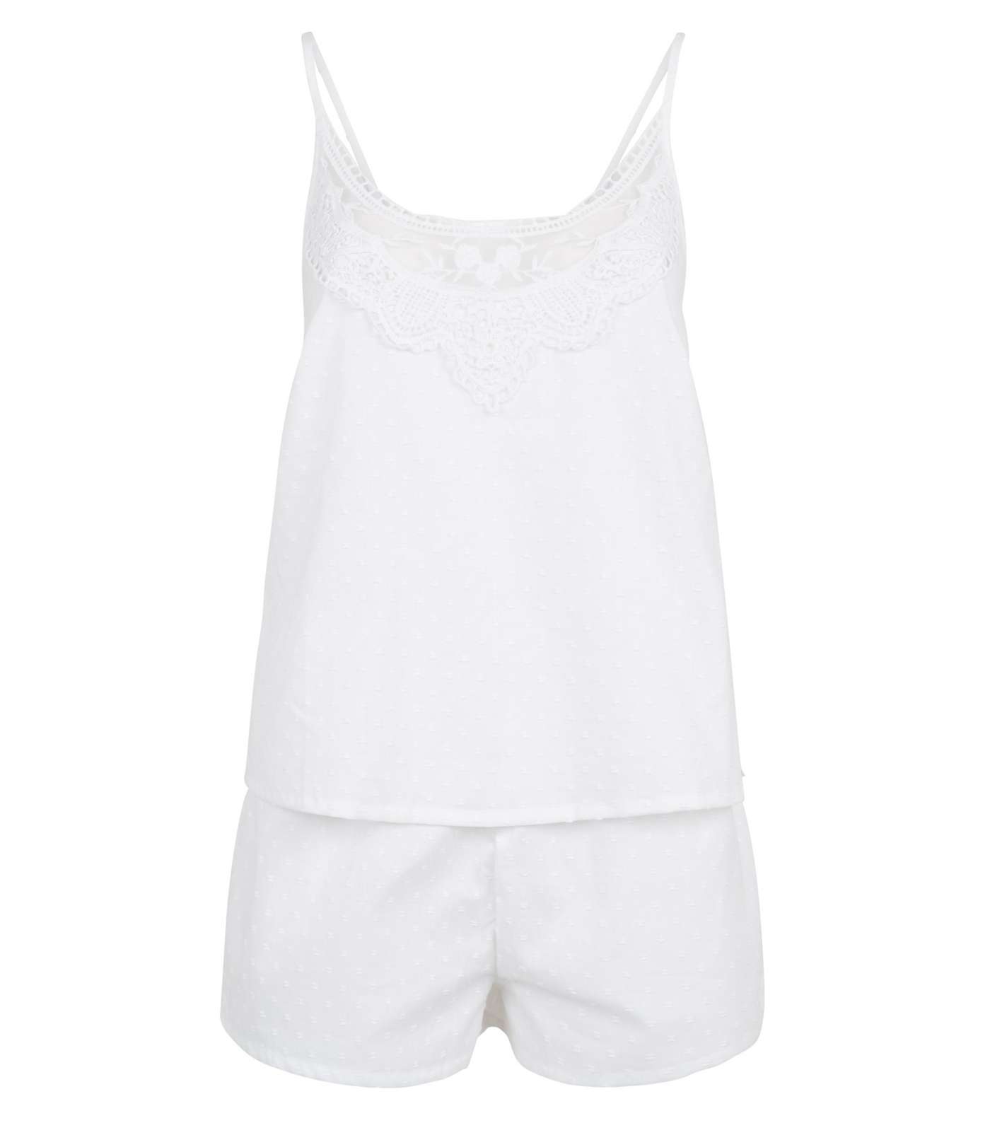 White Dot Embroidered Lace Trim Pyjama Set Image 4