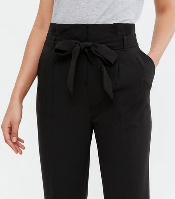 Tall Black Tie Waist Trousers | New Look