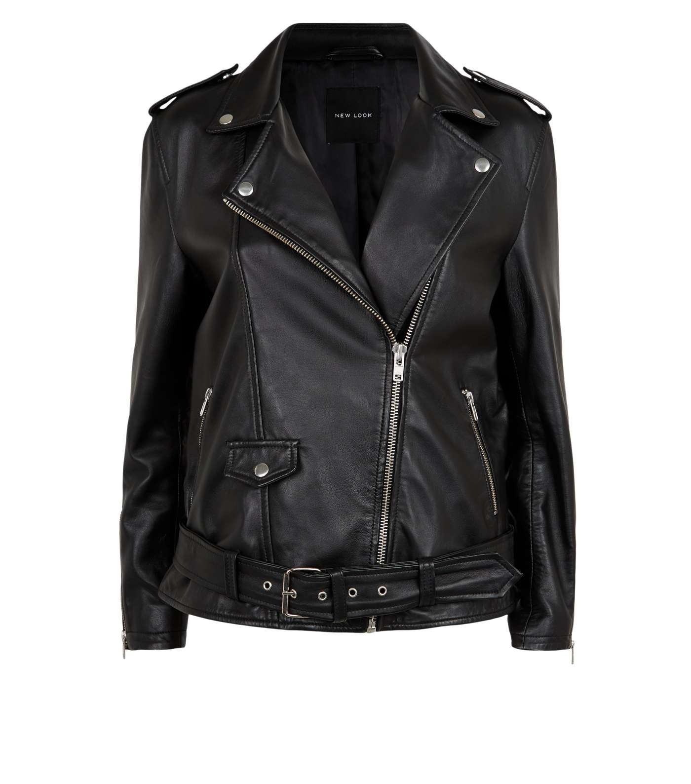 Black Leather Biker Jacket Image 4