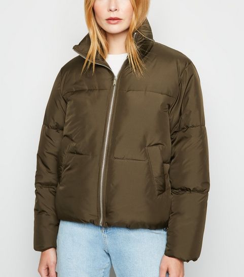 Khaki Boxy Puffer Jacket