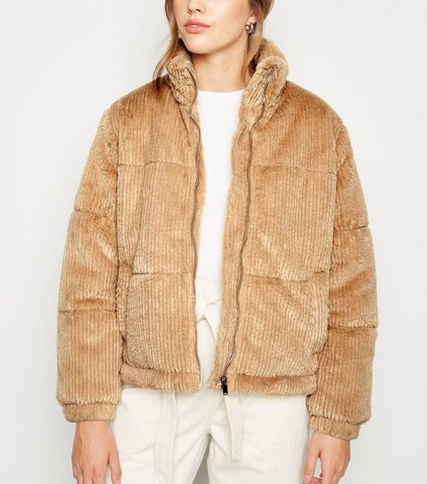 Camel Ribbed Faux Fur Jacket