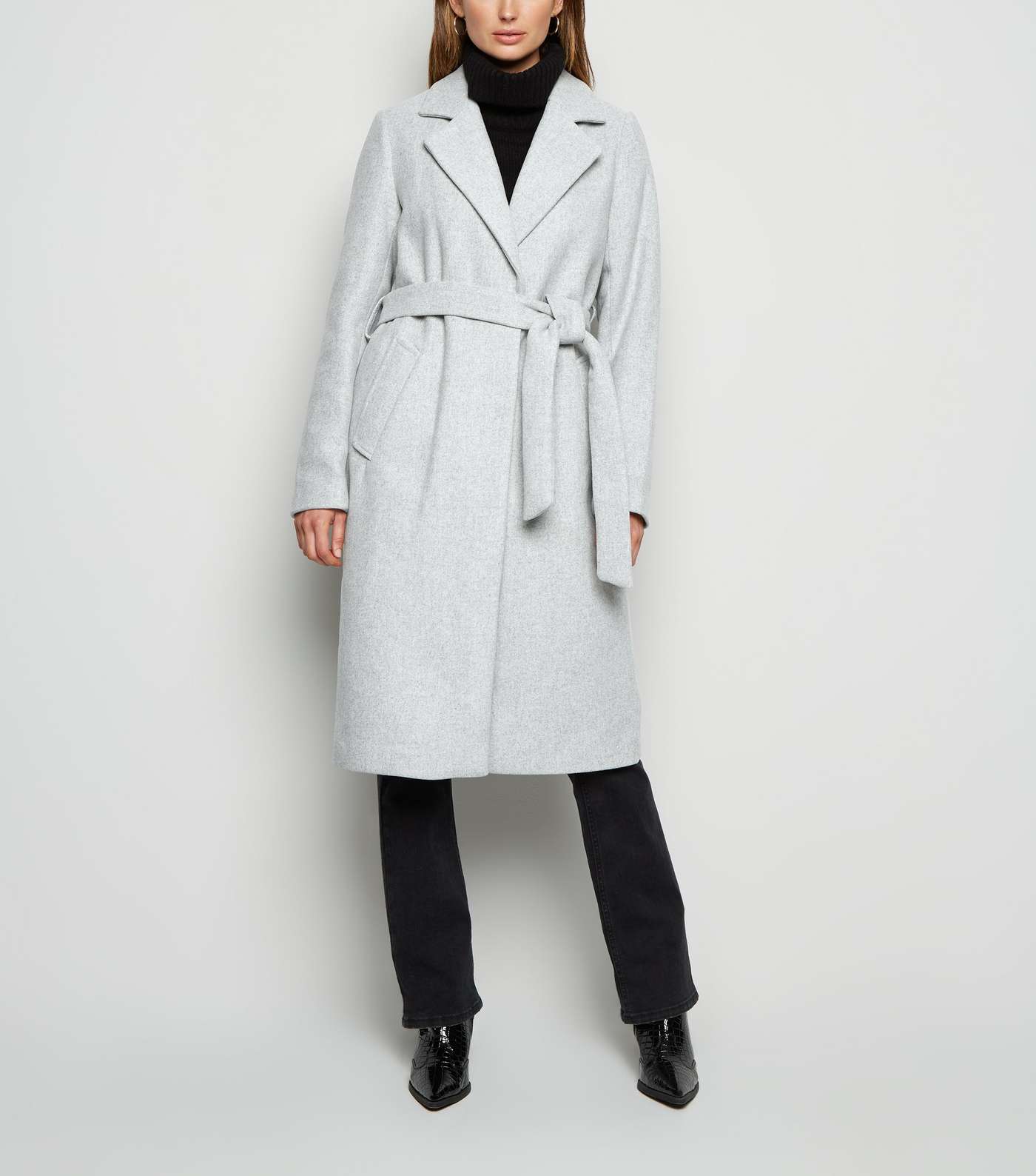 Pale Grey Longline Belted Coat