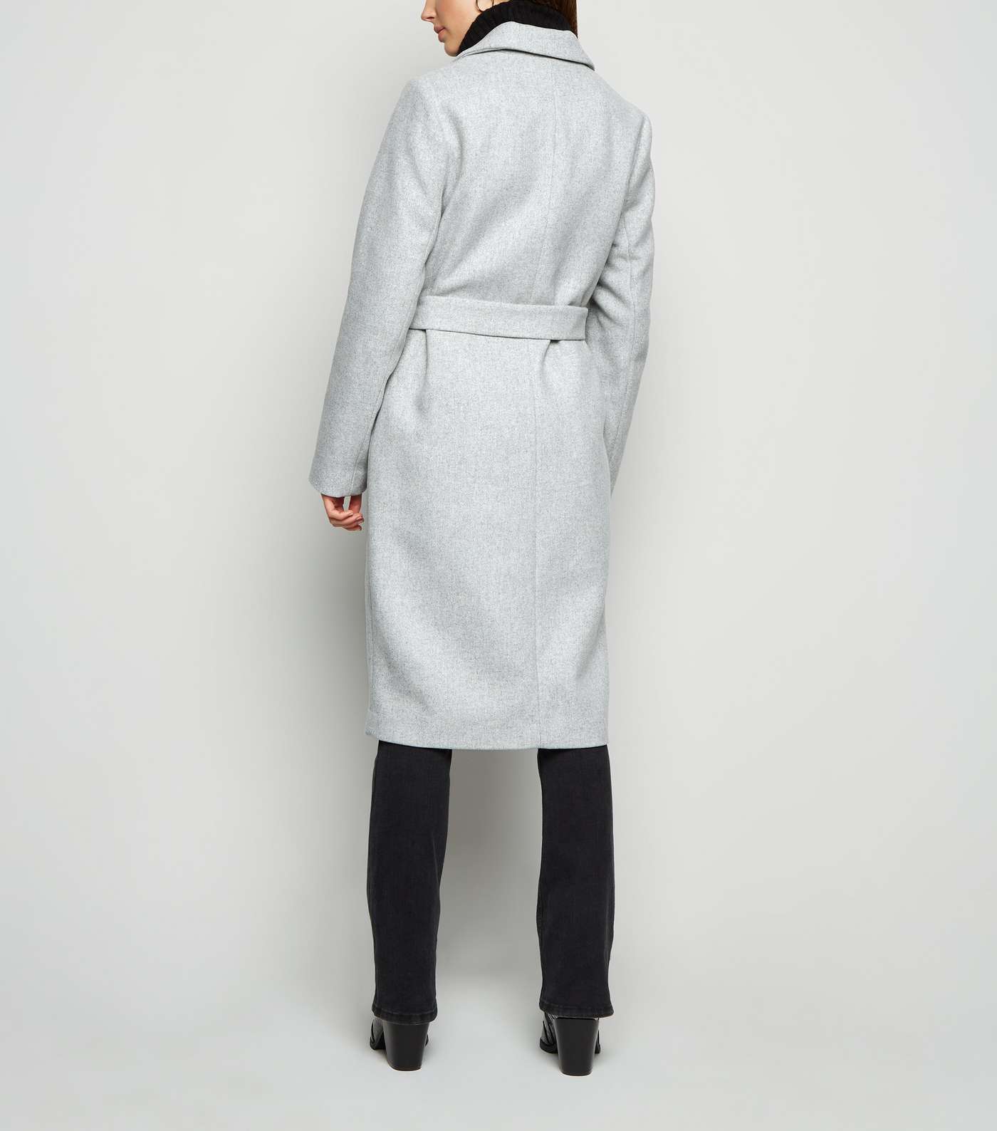 Pale Grey Longline Belted Coat Image 3