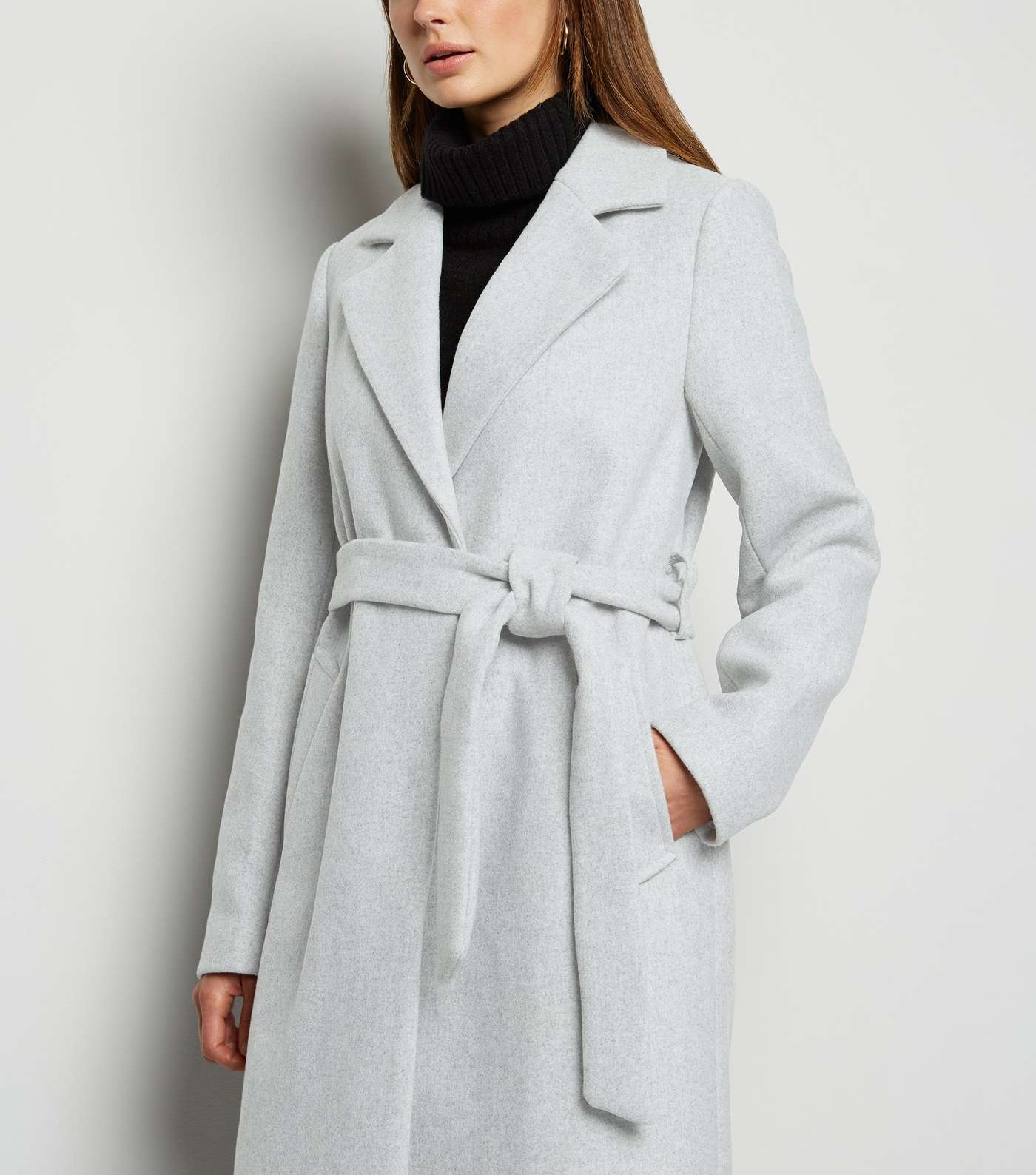 Pale Grey Longline Belted Coat Image 5