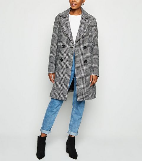 Black Houndstooth Double Breasted Coat