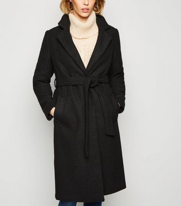 New look black belted coat on sale