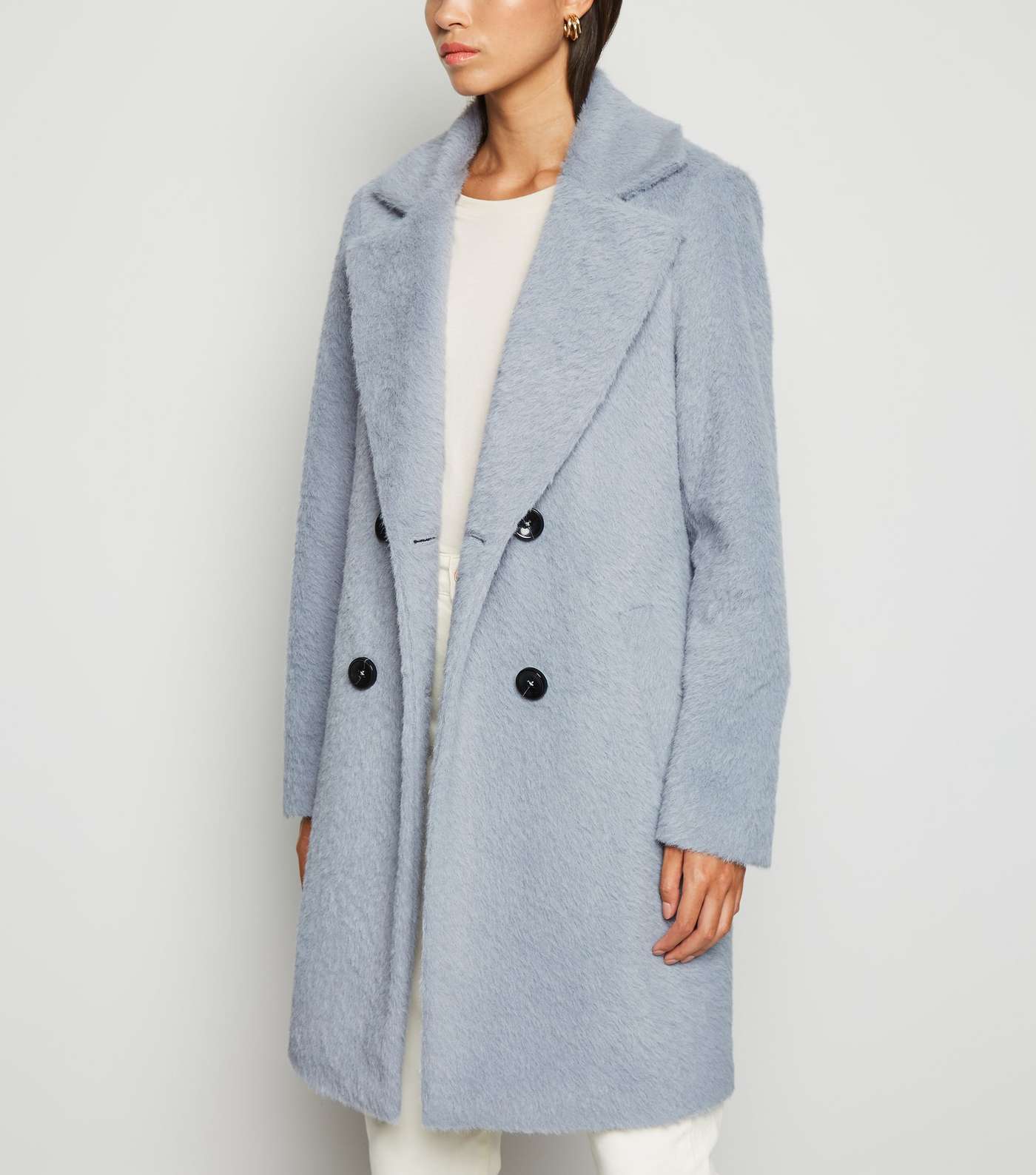 Pale Blue Fluffy Collared Longline Coat