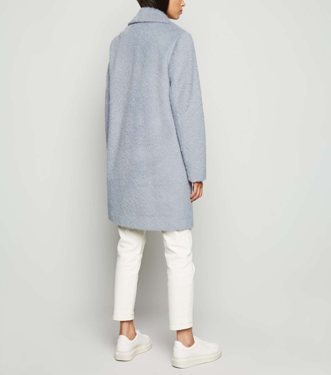 Pale Blue Fluffy Collared Longline Coat Image 3