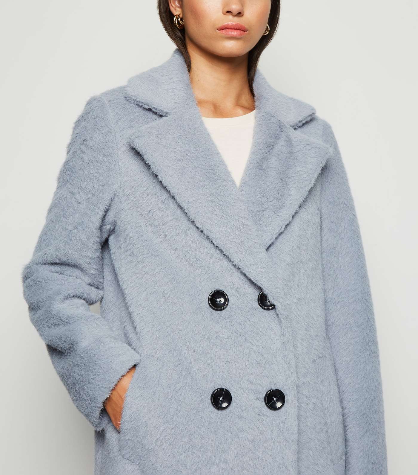 Pale Blue Fluffy Collared Longline Coat Image 5