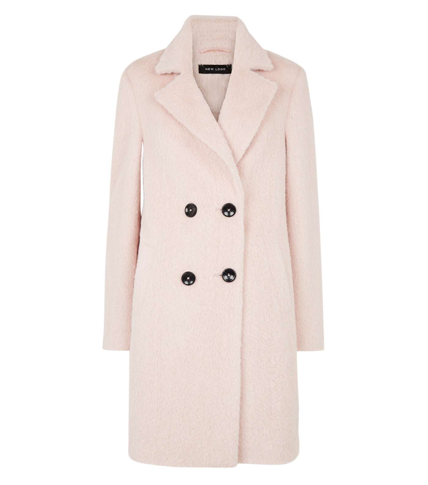 Pale Pink Fluffy Collared Longline Coat Image 4
