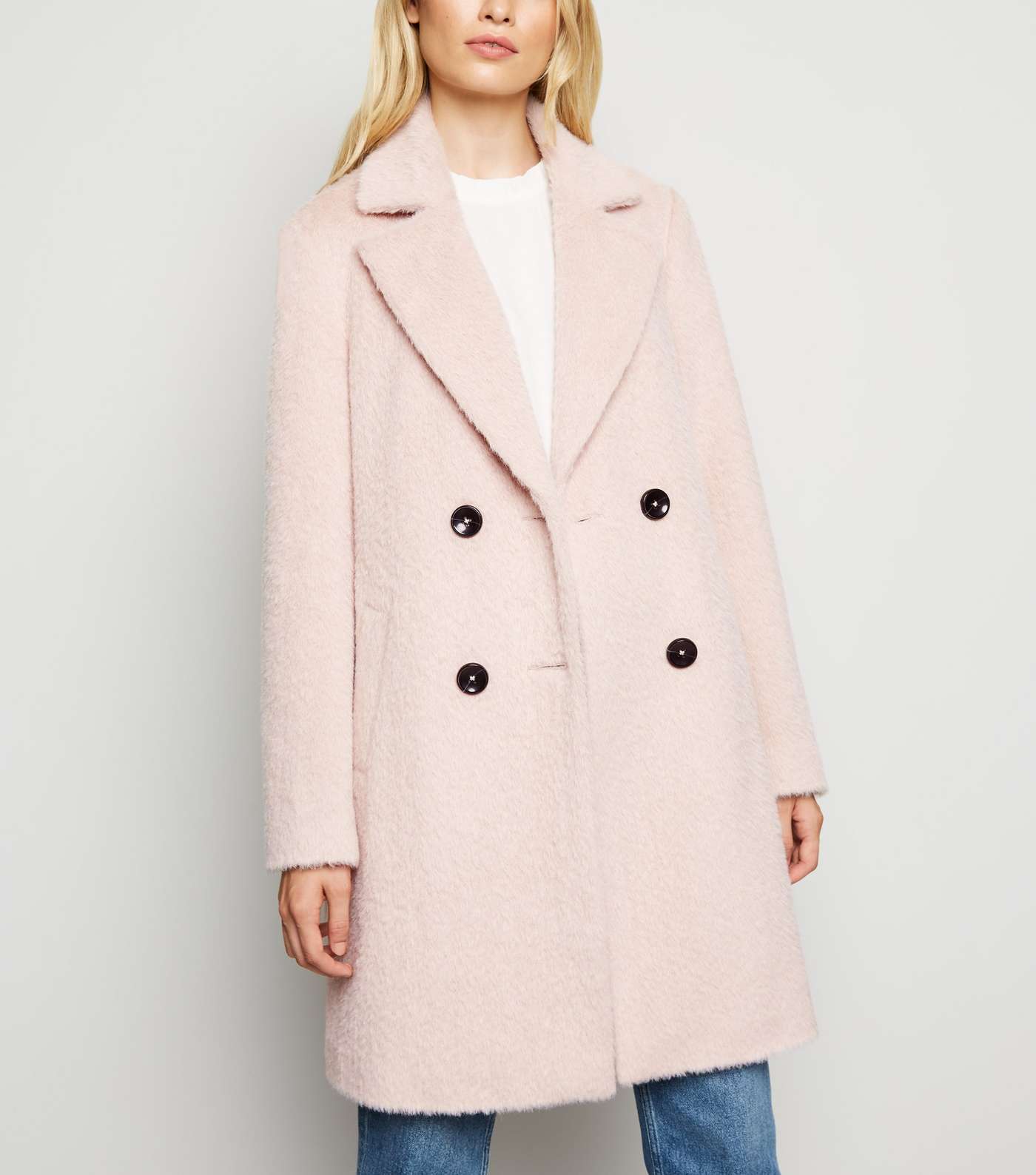 Pale Pink Fluffy Collared Longline Coat Image 2