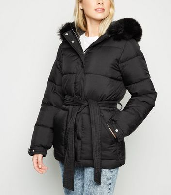 Black Belted Puffer Jacket | New Look