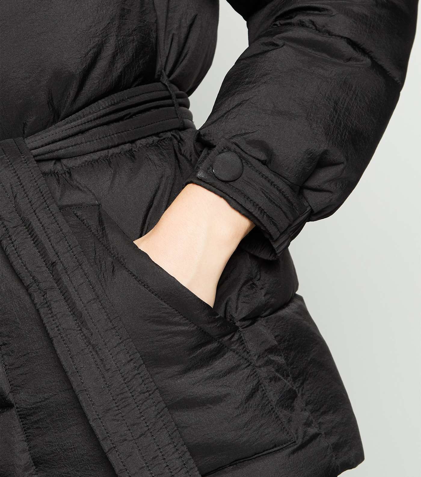 Black Belted Puffer Jacket Image 3
