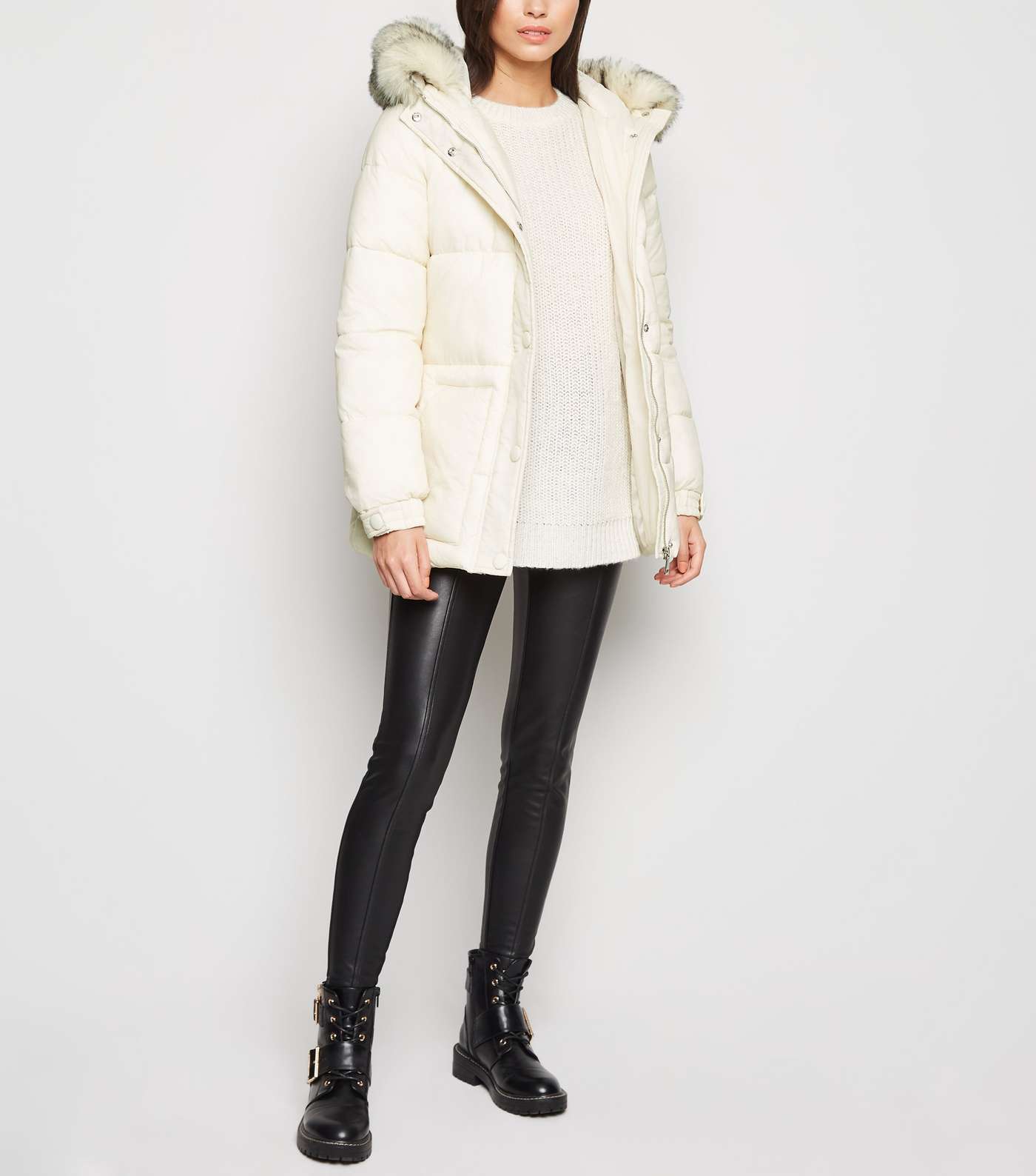 Off White Belted Puffer Jacket Image 2