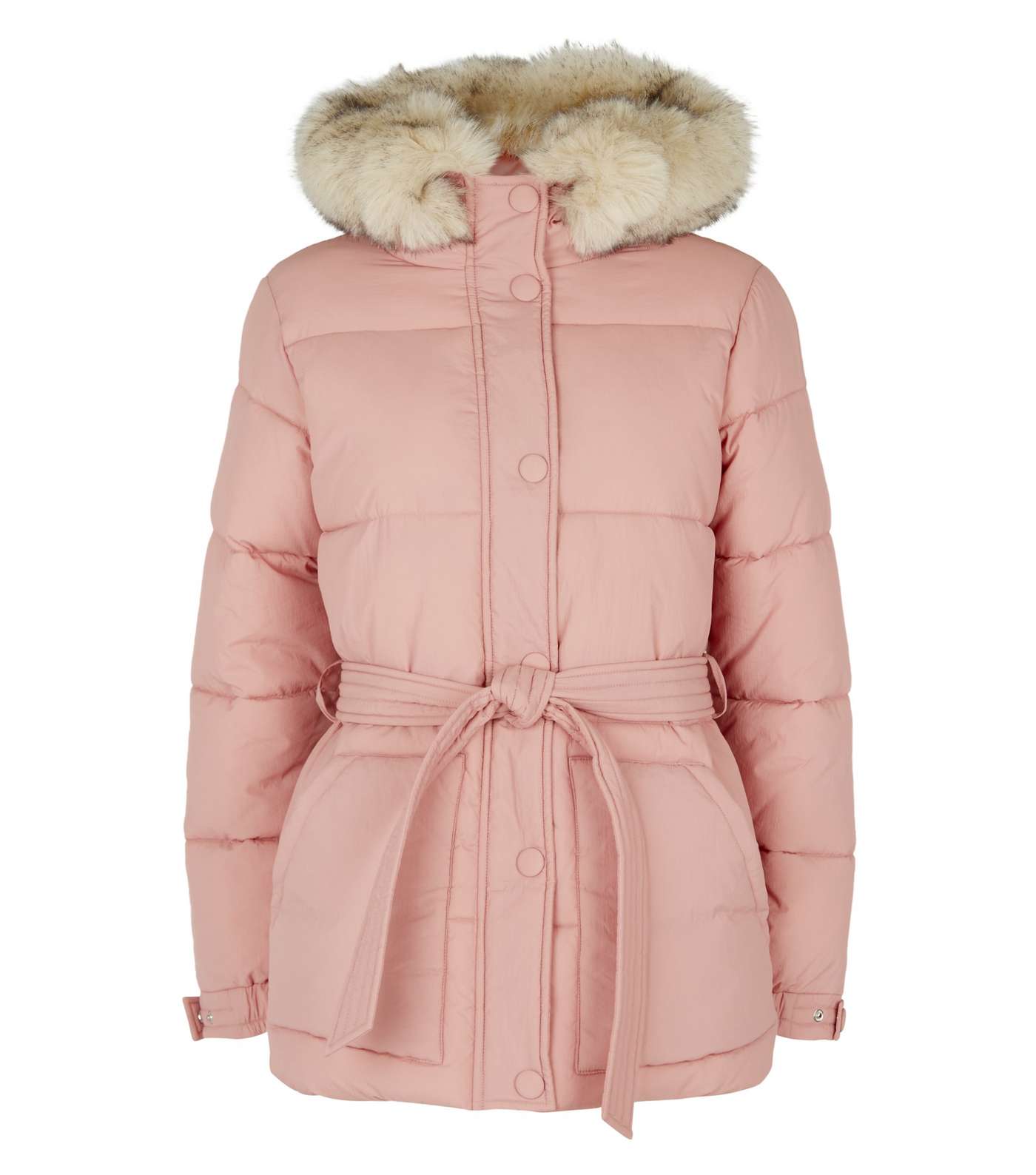 Pale Pink Belted Puffer Jacket Image 4