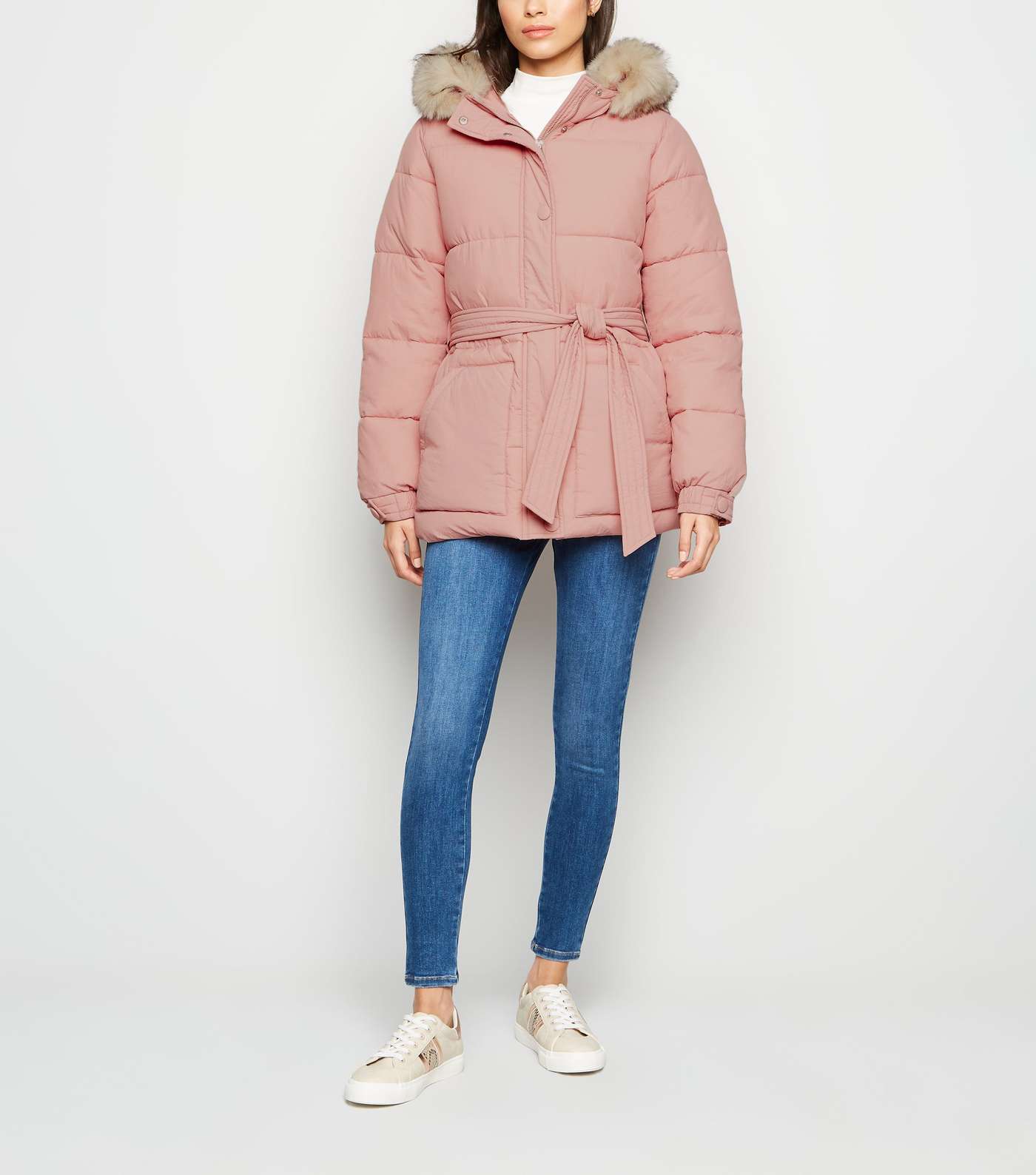 Pale Pink Belted Puffer Jacket Image 2