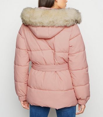 Pale Pink Belted Puffer Jacket | New Look