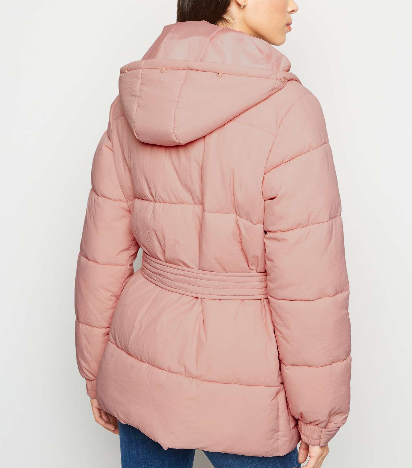 Pale Pink Belted Puffer Jacket Image 6