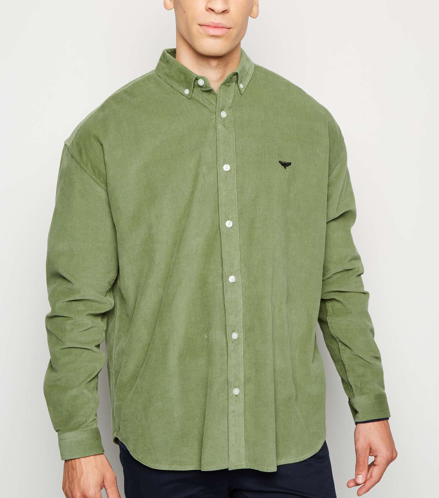 Olive Cord Moth Embroidered Oversized Shirt  Image 5