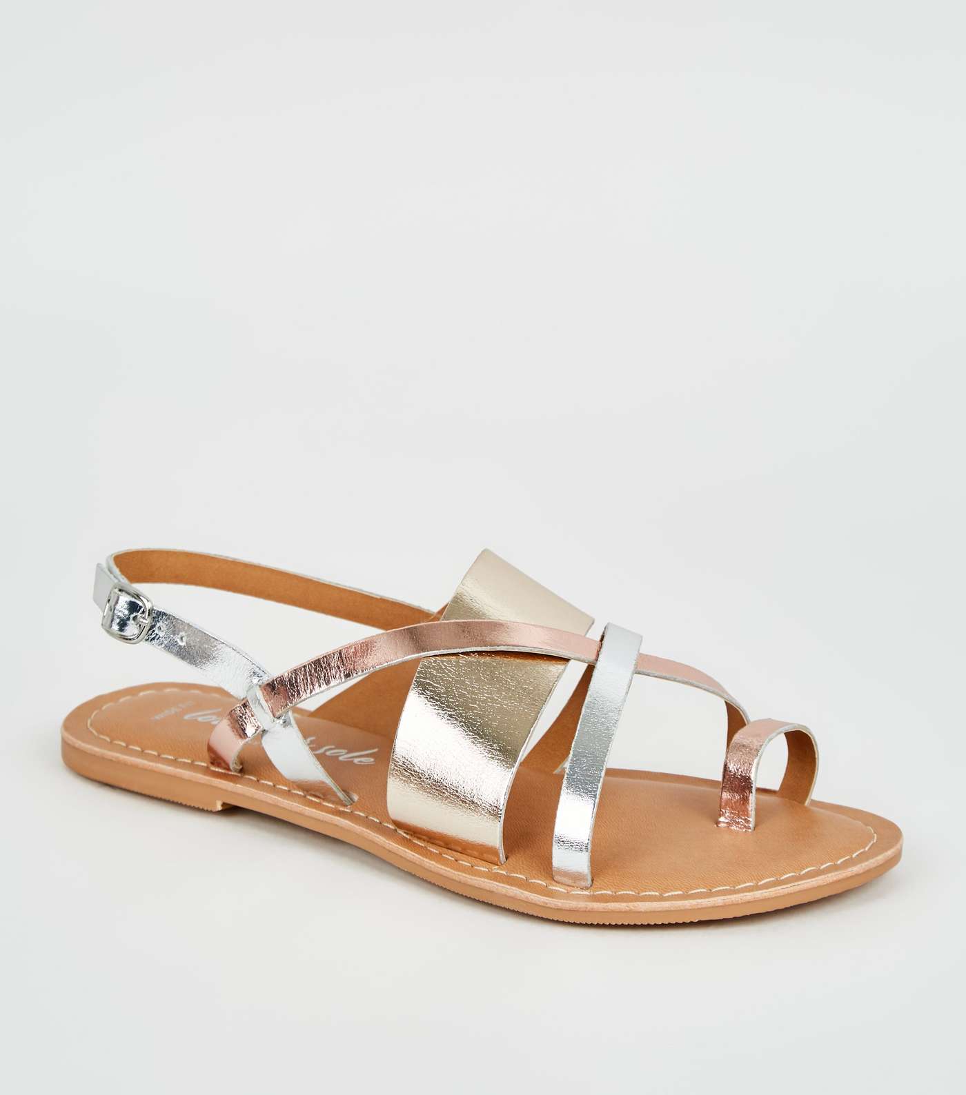 Wide Fit Multicoloured Metallic Leather Strappy Sandals