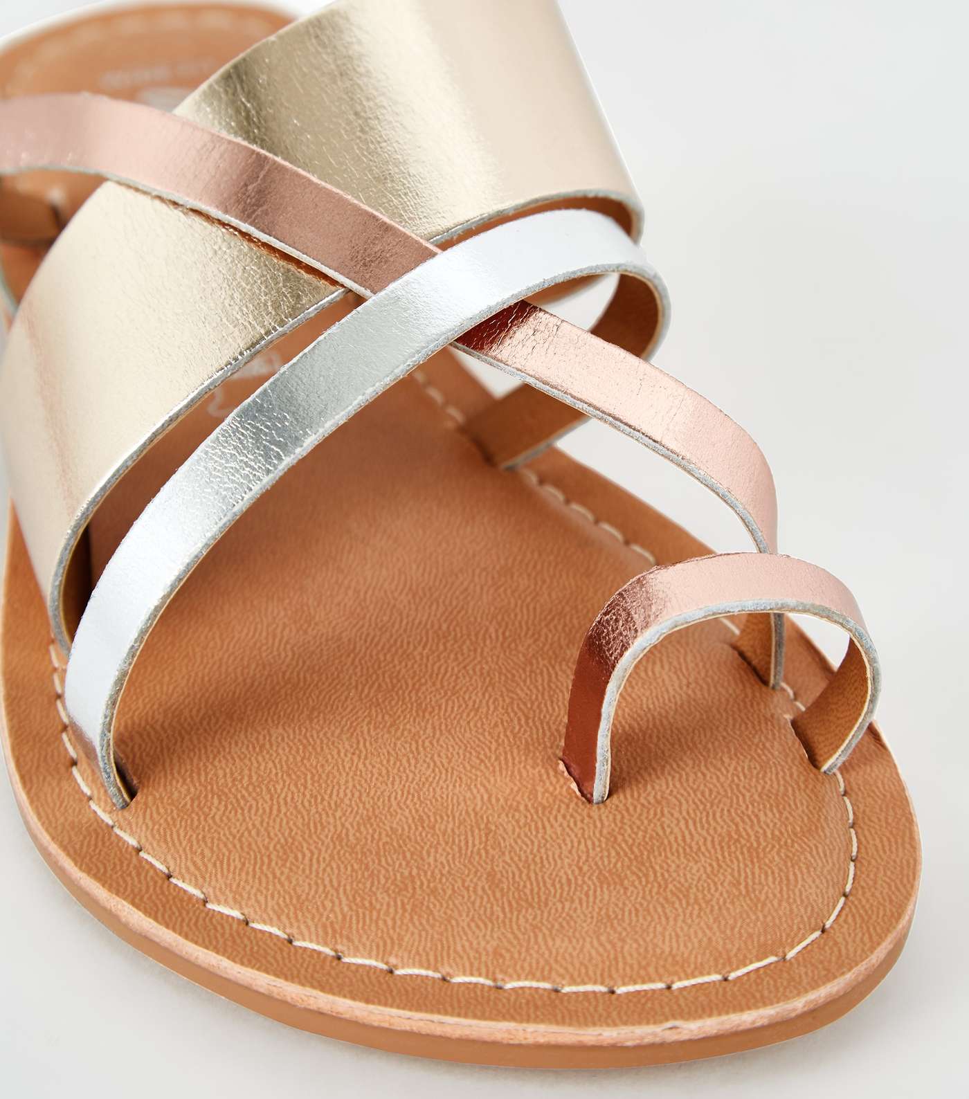 Wide Fit Multicoloured Metallic Leather Strappy Sandals Image 3